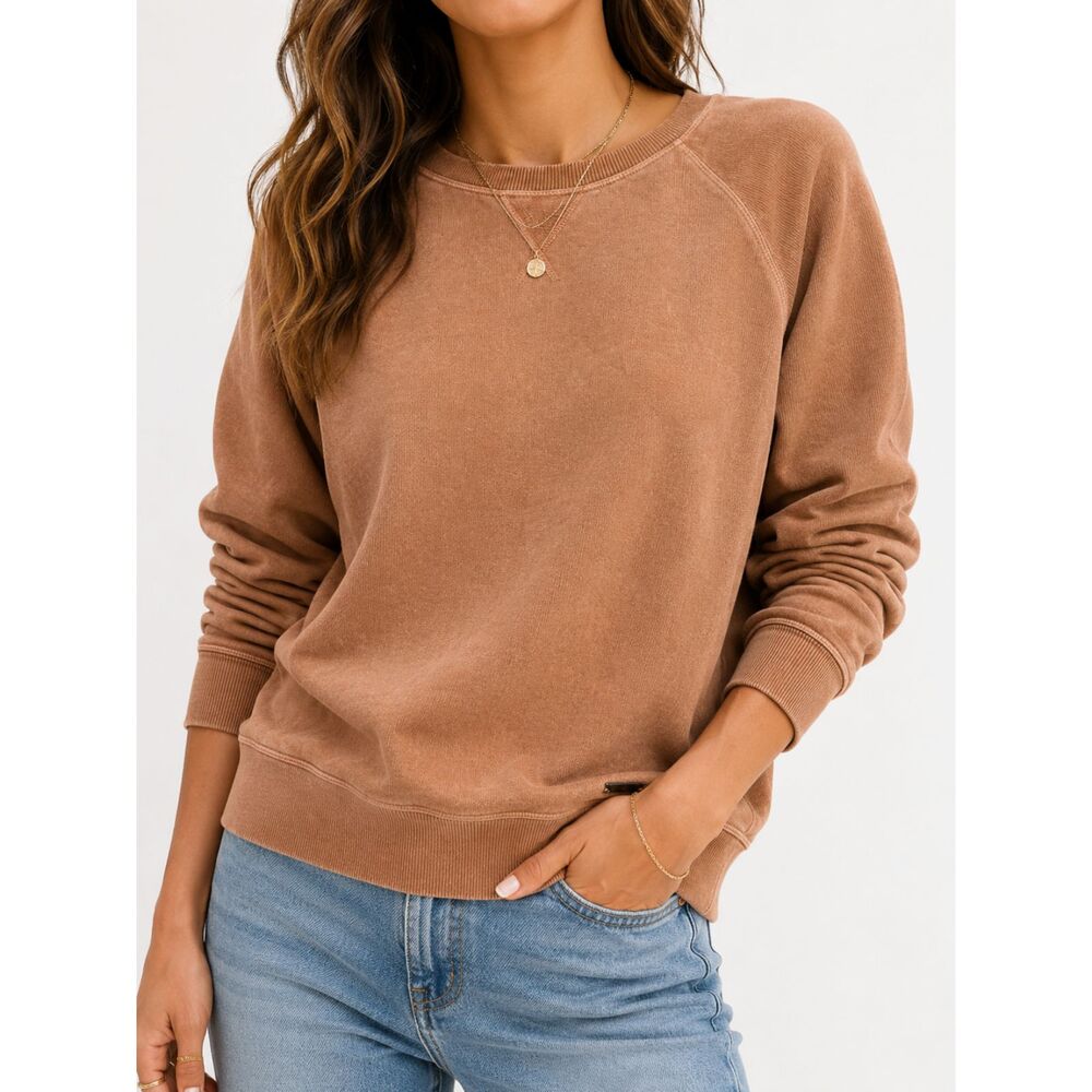Naturals Reflections Brown Crewneck Sweatshirt M Garment Dyed 100% Cotton Casual